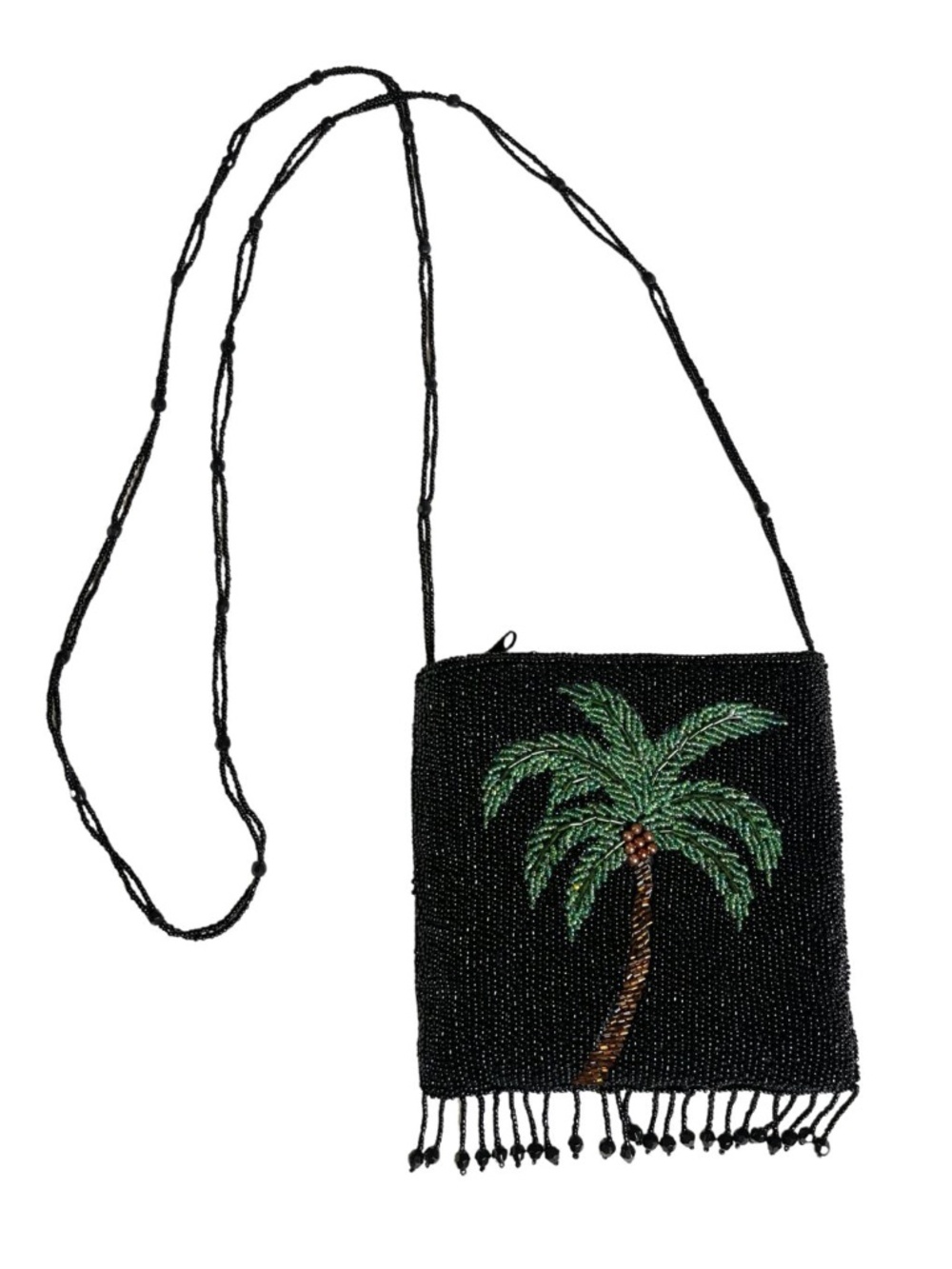 Vintage Beaded Tropical Palm Tree Evening Bag Small Purse Shoulder Strap